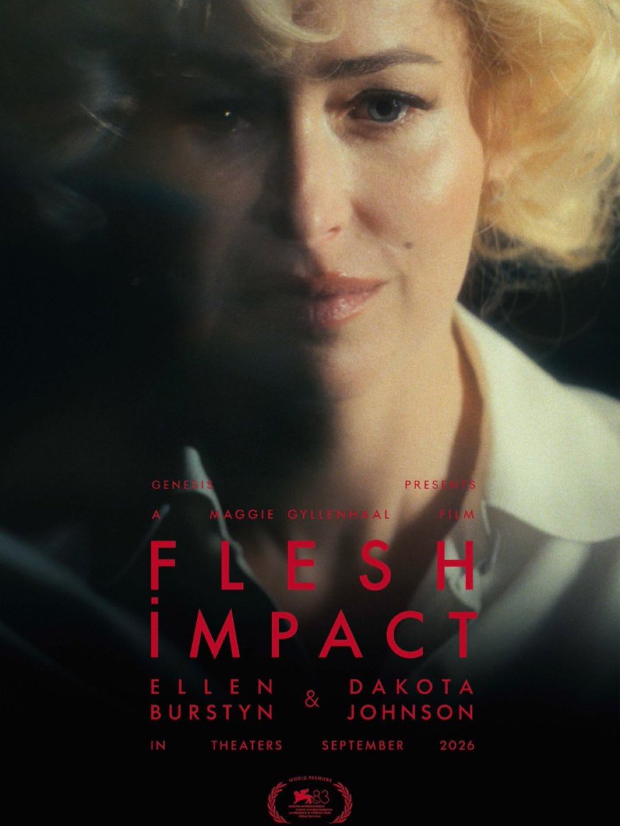 TheCinesthetic's tweet photo. First poster for Maggie Gyllenhaal’s FLESH IMPACT.

Starring Dakota Johnson as Marilyn Monroe at the height of her fame and Ellen Burstyn as the 100 year old version of Monroe the world never got to see.

The 22 minute short premiered at Venice Film Festival. https://t.co/muwLa0XTnE