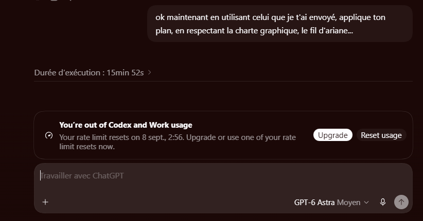 moiloic_real's tweet photo. The chatgpt plus experience:
Ask Astra to create a presentation from a document.

16 minutes later:
5 hours limit reached
no presentation
no partial output
no way to recover what Astra worked on
@thsottiaux  This is not normal. https://t.co/p3irvohOSd