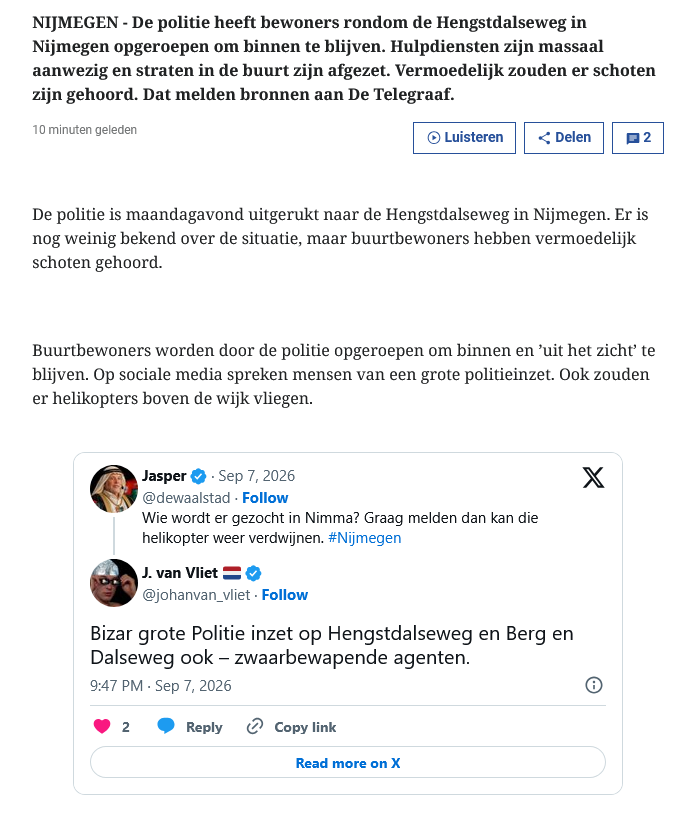 Schoten gehoord in Nijmeegse wijk