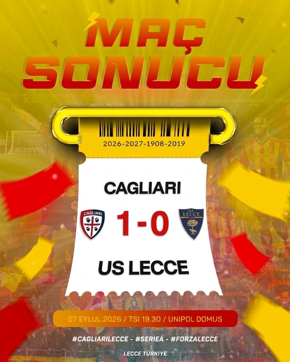 leccetr's tweet photo. ⏭️❌ Unipol Domus’da mücadele tamamlandı!
👀 Üst üste 2. Mağlubiyetinizi aldık!
#CagliariLecce • #SerieA • #ForzaLecce https://t.co/d6WEo1pqyj