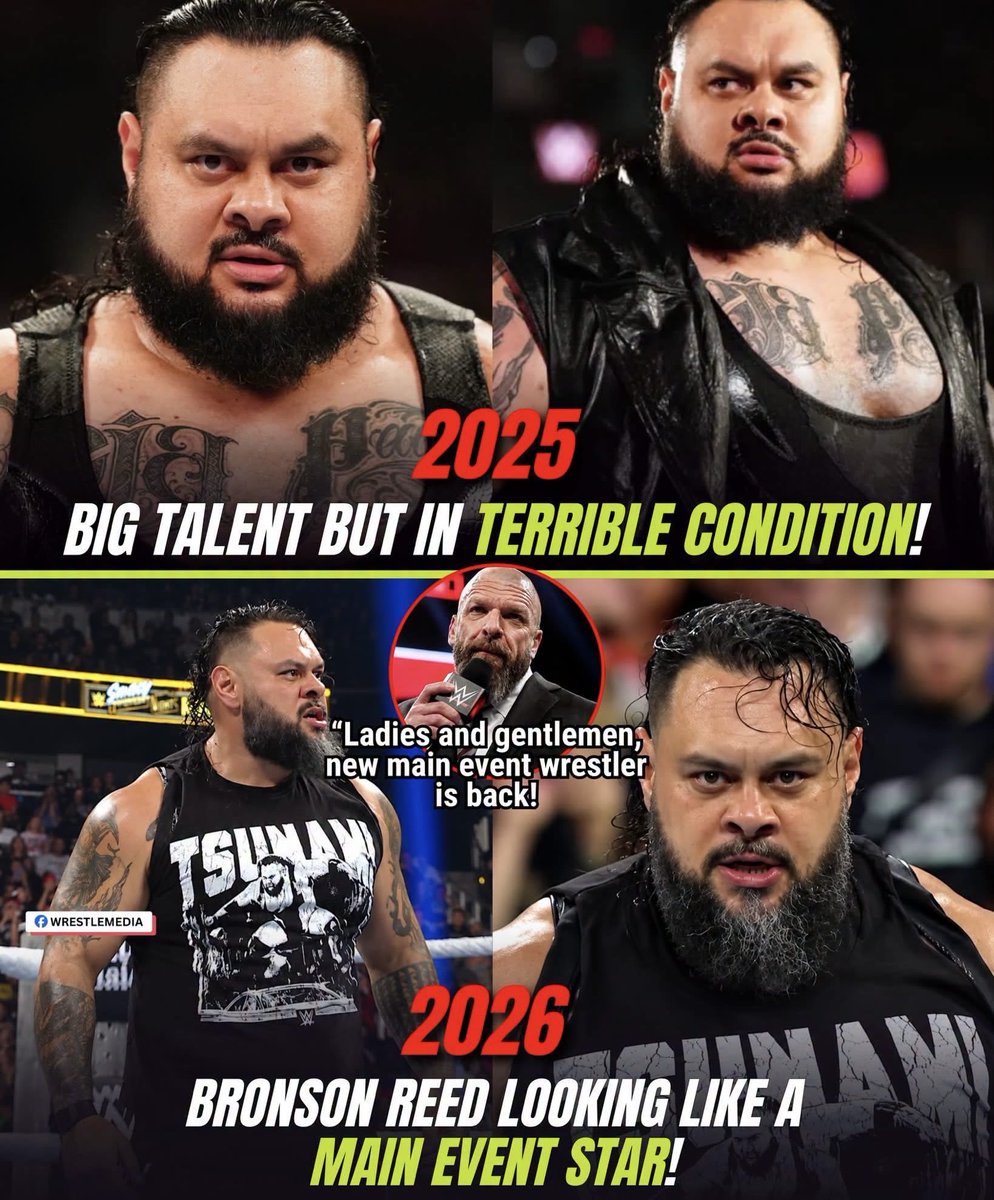KingGameAhh's tweet photo. In 2026, after making his return, Bronson Reed looks like a completely different beast! He hit multiple Tsunamis on Oba Femi and looked like he was in the best shape of his career! 

Bronson Reed is back and he looks ready to chase a WWE World Championship! 🔥 https://t.co/uSDP7WFRCw