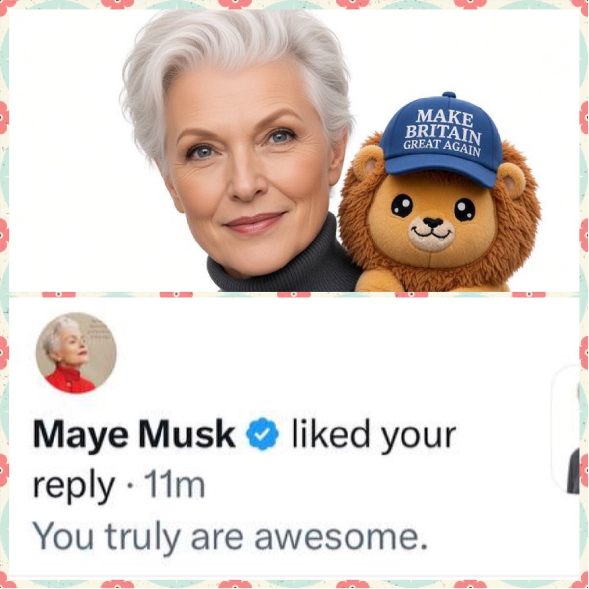 MBGAonPF's tweet photo. We love you Maye Musk! Together we’ll Make Britain Great Again! https://t.co/DizsVSx08Z