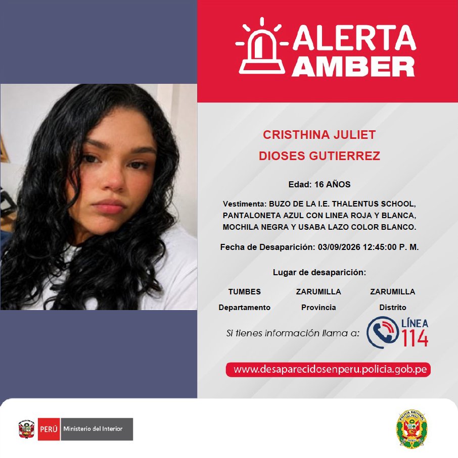 SERVIR_PERU's tweet photo. 🚨 #AlertaAmber | 🔎 La @PoliciaPeru se encuentra en la búsqueda de
▶️ ISRAEL PEZO SHAPIAMA
▶️ CRISTHINA JULIET DIOSES GUTIERREZ
▶️ MIDORI SEDANO CORDOVA
📞 Si tienes información sobre el paradero de alguno de ellos, comunícate de inmediato con la #Línea114
#PersonasDesaparecidas https://t.co/l0uldzs7yj