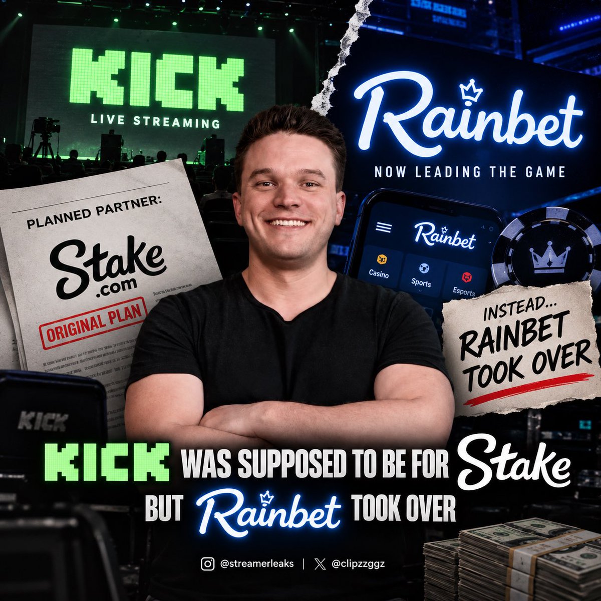 clipzzggz's tweet photo. Kick was supposed to put Stake on top of the streaming gambling game… then Rainbet came in and started stealing the spotlight. 👀

Did Rainbet beat Stake at its own game? 🎰

@streamerleaks | @clipzzggz https://t.co/r9Fi4DSaE1