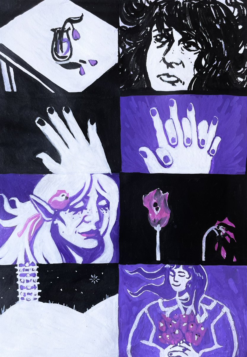 b1odeuwedd's tweet photo. suprise! here’s my zine piece for @MCYTQueerZine <3 

i created this short silent narrative abt c!aimsey for the purple section exploring her grief and growth 🌷💜 https://t.co/pM06F16tDu