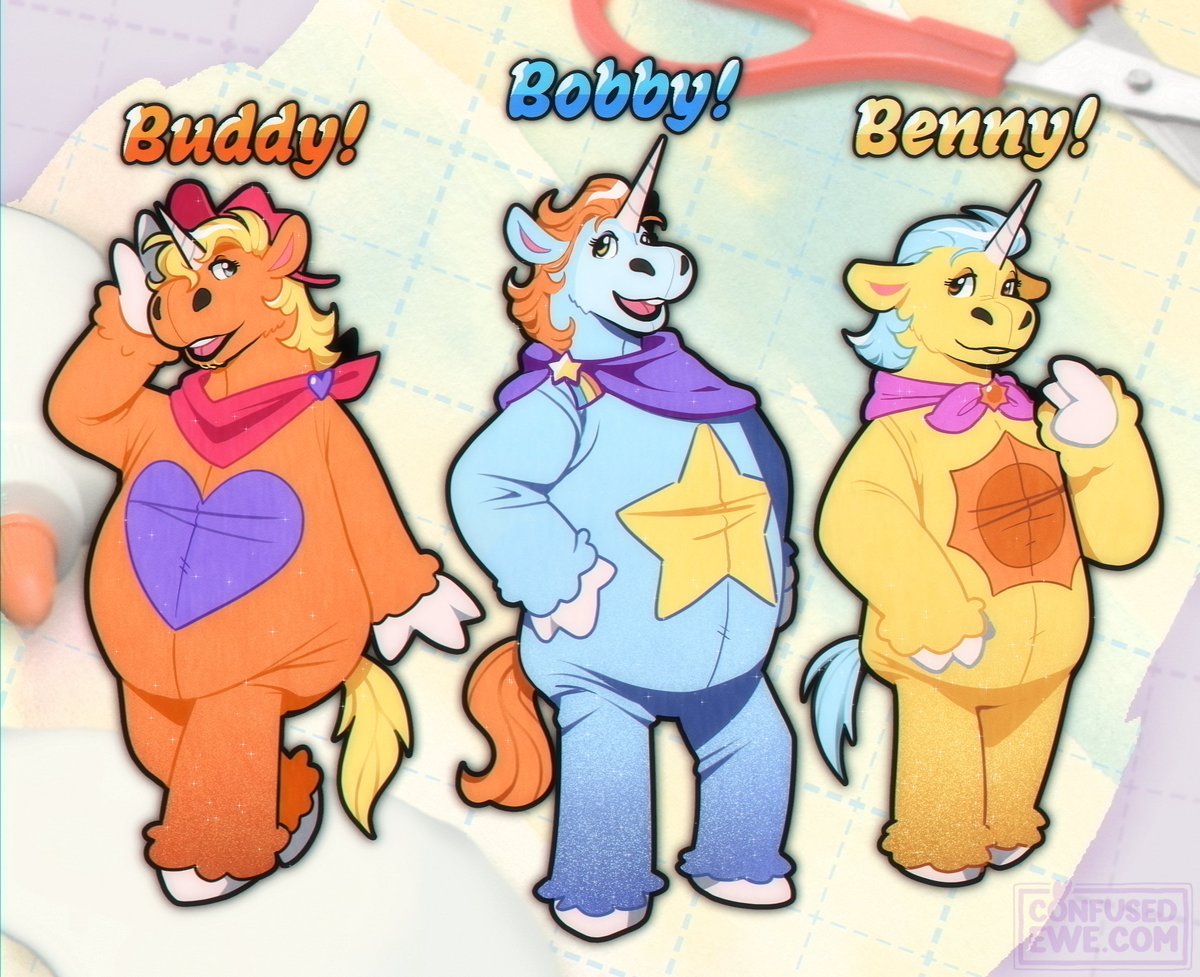 ConfusedEwe's tweet photo. The gang's all here! 🦄🧡💙💛
#buddy #buddytheunicorn https://t.co/pu4O93J59i