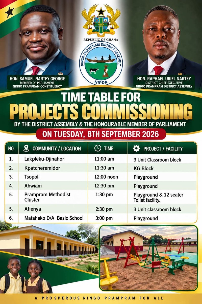 samgeorgegh's tweet photo. Tomorrow, together with my DCE, Hon. Raphael Uriel Nartey, I will commission a number of projects in my beloved Ningo-Prampram Constituency. 

These projects, all started within this term, are part of our efforts to improve educational infrastructure in the Constituency. 

For God and Country. 🦁🇬🇭