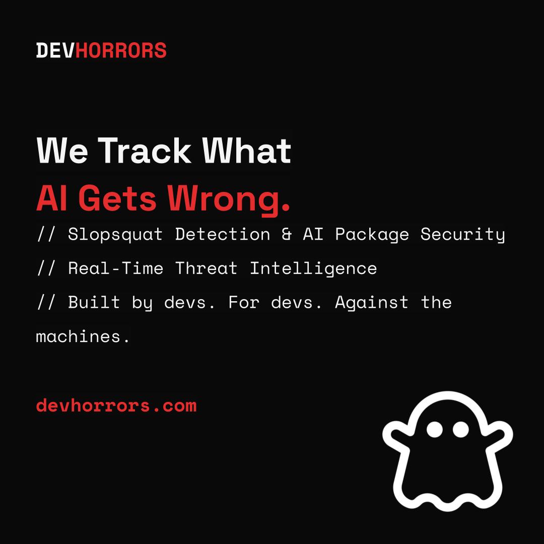 liwaiwaicom's tweet photo. We Track What AI Gets Wrong.
// #Slopsquat Detection & #AI Package Security
// Real-Time #Threat Intelligence
// Built by devs. For devs. Against the machines.
Try out https://t.co/sgqpY3cXEx
#DevHorrors #VibeCoding #SoftwareEngineering #Code #Cybersecurity #Slopsquatting https://t.co/QuYoccQdjD