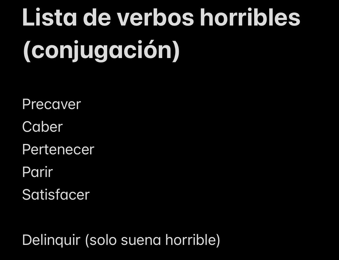 luchi630's tweet photo. Hice una lista de verbos con conjugaciones de mierda y que creo que hay que eliminar https://t.co/pIoKiGGHKr
