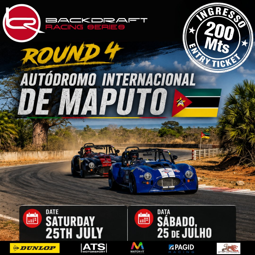MaganBoulger's tweet photo. Race into the sunset and finish under the headlights! The Backdraft Racing Series 4-Hour Endurance Race starts Saturday at 15:30 at Maputo International Autodrome. Watch V8 Backdraft Cobras battle from daylight into darkness. General admission: 200 https://t.co/1T5JMPubEe