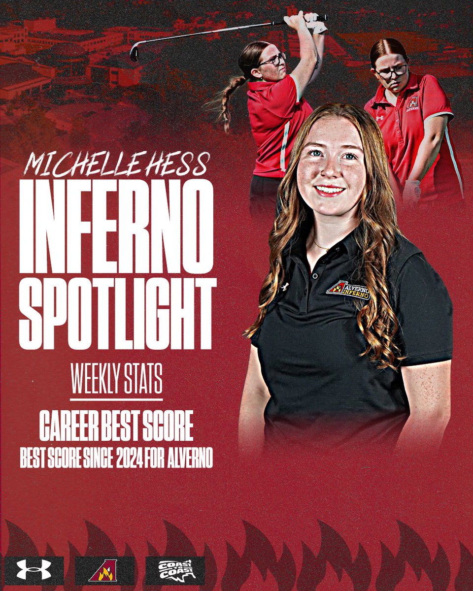 AlvernoInferno's tweet photo. INFERNO SPOTLIGHT ๐ฅ
Michelle Hess shot one of the best scores in nearly two years for Alverno Golf to earn this week's Inferno Spotlight!
#GoInferno #FueltheFlame https://t.co/lNKyADyfkx