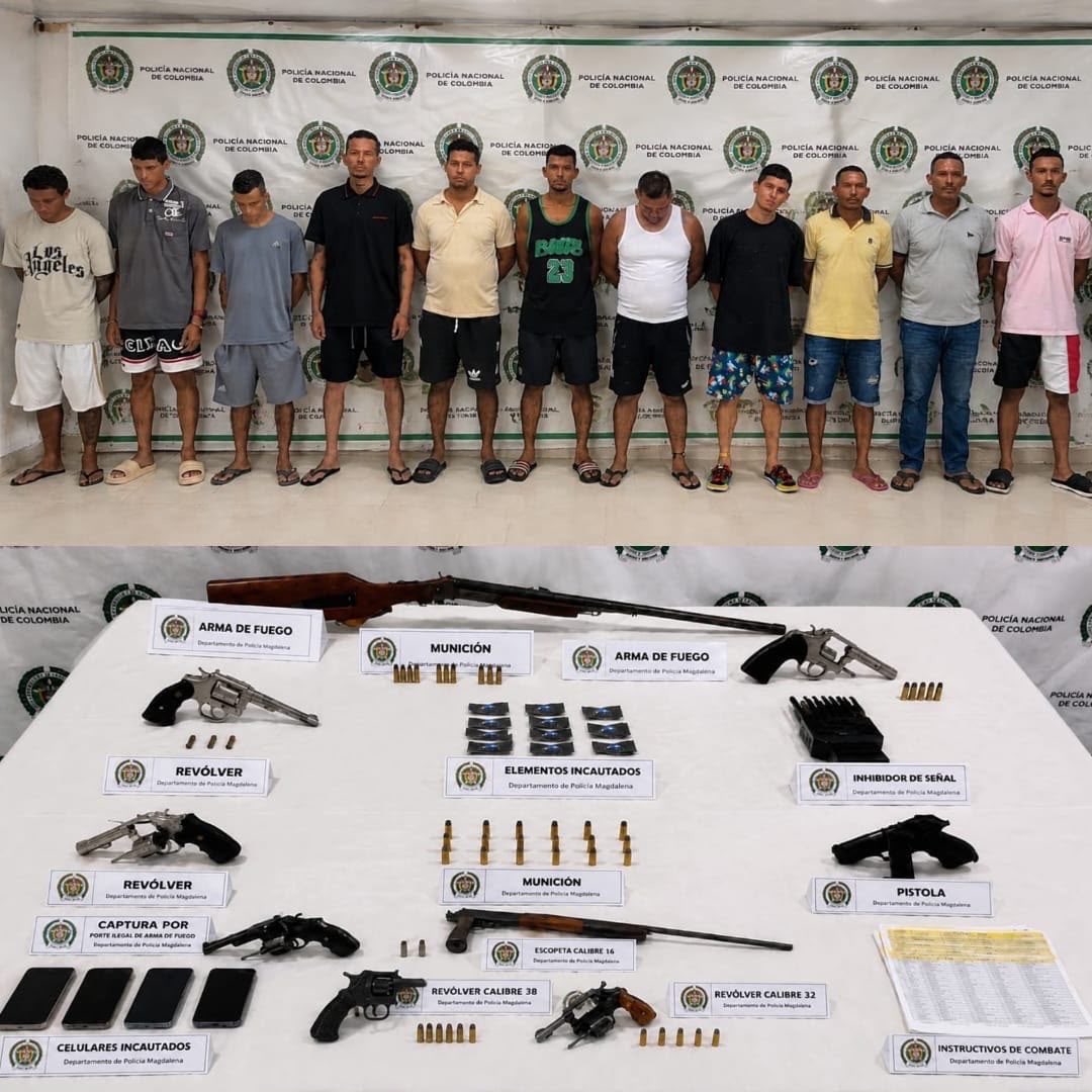 ABDELAESPRIELLA's tweet photo. Golpe contundente contra la extorsión y el crimen organizado en Magdalena!

Nuestra Policía Nacional capturó en Aracataca, Zona Bananera y San Sebastián de Buenavista a 11 personas y aprehendió a un menor de edad, por los delitos de extorsión y tráfico de armas de fuego.

Entre los capturados están alias “Zarco”, “Chatarro”, “Cara de Palo” y “Monteriano”, integrantes de las Autodefensas Conquistadoras de la Sierra, el Clan del Golfo y el grupo delincuencial “Los Primos”, estructuras que cometen extorsiones y homicidios en el departamento.

En los operativos fueron incautadas 9 armas de fuego, munición, 4 motocicletas, 4 celulares y un inhibidor de señal.

El mensaje para los bandidos es claro: vamos por ustedes. Al comerciante, al campesino, al empresario y a cada familia del Magdalena los vamos a liberar del miedo y de la extorsión.

No habrá territorio vedado para la Fuerza Pública ni organización criminal intocable. Los vamos a capturar, judicializar y sacar del mercado delictivo.

¡Firme por la Patria! 

¡Que Viva Cristo Rey! 

(A.D.L.E) 🇨🇴 🐅