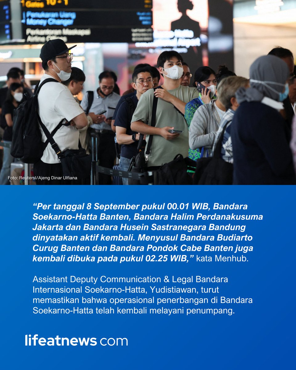 lifeatnews's tweet photo. Bandara Soekarno-Hatta dan Dua Bandara Lain Kembali Beroperasi Usai Terdampak Abu Vulkanik Gunung Anak Krakatau.

Baca selengkapnya di: https://t.co/5gVXpbXCl1

#BandaraSoekarnoHatta #BandaraSoetta #AbuVulkanik #GunungAnakKrakatau #Erupsi https://t.co/sYH2APe7CG