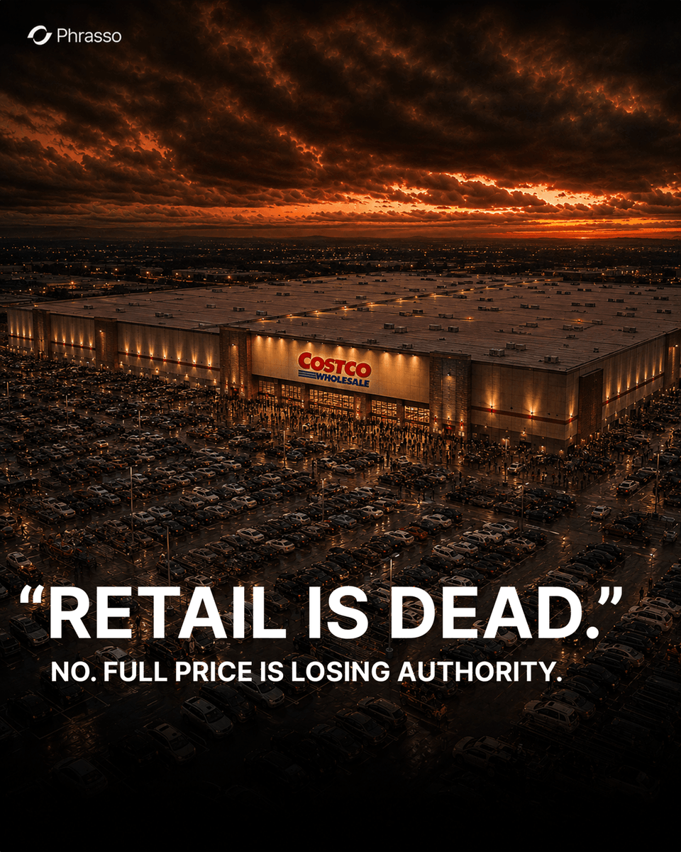 phrasso's tweet photo. “Retail is dead.”

In the age of ecommerce and heavy DTC sales, we hear this a lot.

Yet Costco Wholesale did $23.7 billion in sales in August, up 9.9% from last year.

Ross Stores, Inc. did $6.3 billion, up 13%.
Burlington Stores, Inc. did $3.0 billion, up 11%.
The TJX Companies, Inc. did $15.2 billion, up 5%.
Sam's Club did $25.7 billion, up 8.8%.

Retail is not dead.

The wall between full price and off-price is disappearing.

This isn't a temporary shift in consumer behavior.

It is a transfer of power.

#Retail #BrandProtection #Chloe #JulietteHasAGun
@Nordstrom @SamsClub @BIRKENSTOCKUSA @LancomeUSA @JoMaloneLondon @MaisonValentino @Viktor_and_Rolf @gucci @marcjacobs