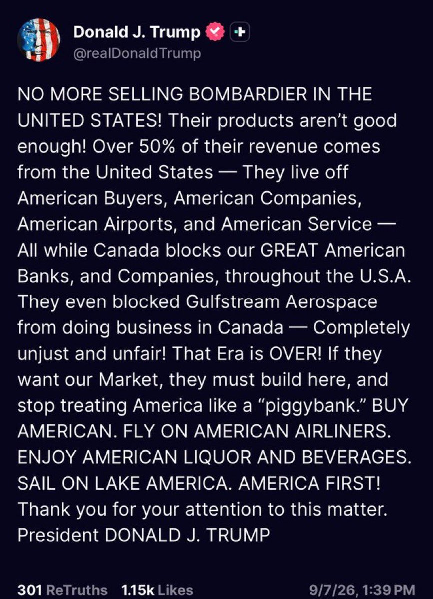 GrantCardone's tweet photo. 🚨For Sale • 2024 Global 7500- 4 cabins - 200 hours  - No Tariffs - $80M - Only Serious Buyers  

Email Ryan@cardoneCapital.com
Trump forbids sales of Bombardier
 in the United States.  Supply &amp; Demand - Thank you sir. https://t.co/IX8vPWDqnk
