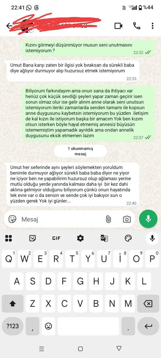 bayrakmedya's tweet photo. 3 yaşındaki kızının anne sevgisinden mahrum kalmaması için çabalayan bir babanın, çocuğuyla görüşmek istemeyen eski eşini ikna etmeye çalıştığı WhatsApp mesajlaşması görenleri düşündürdü. https://t.co/QidRzwTyca