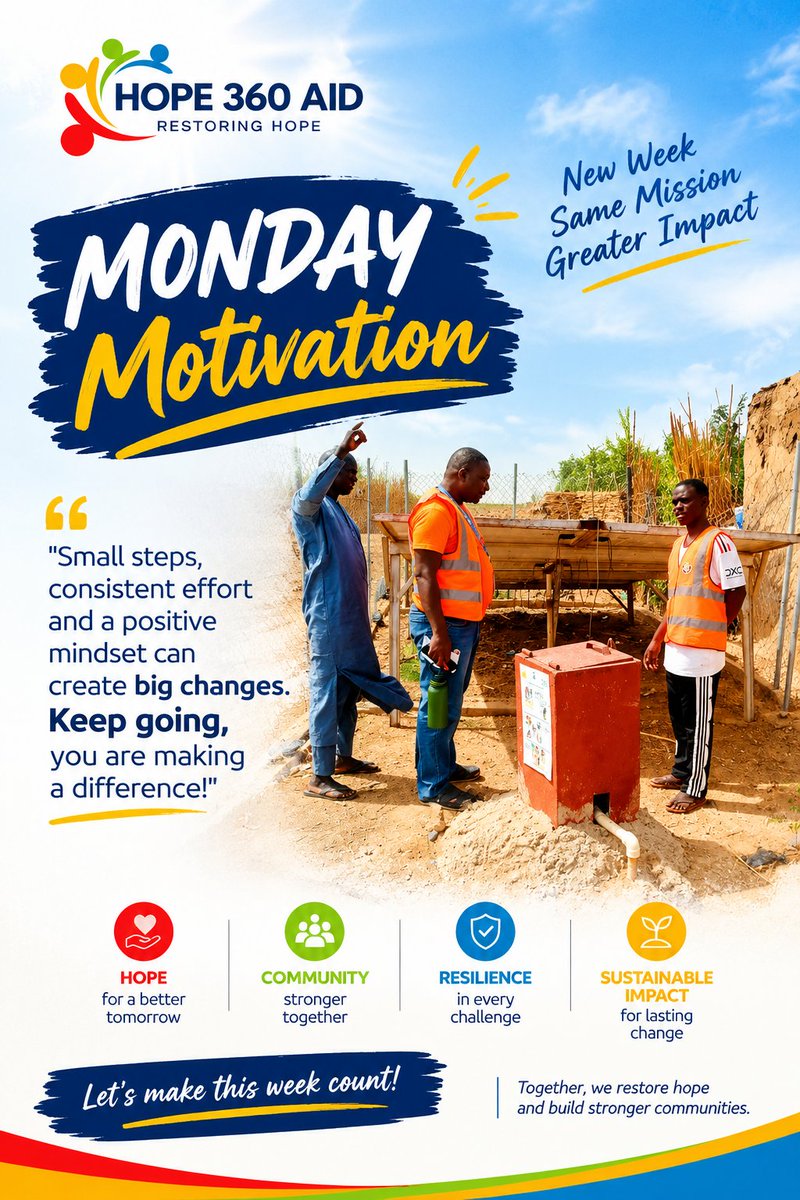 hope360aid's tweet photo. 🌟 Monday Motivation | A New Week, A New Opportunity

A new week brings a new opportunity to serve, inspire, and create meaningful change. 💙

At HOPE 360 AID, we believe that small steps, consistent effort, and a positive mindset can lead to big changes.   #Resilience #NewWeek https://t.co/pkHIiwGNxP