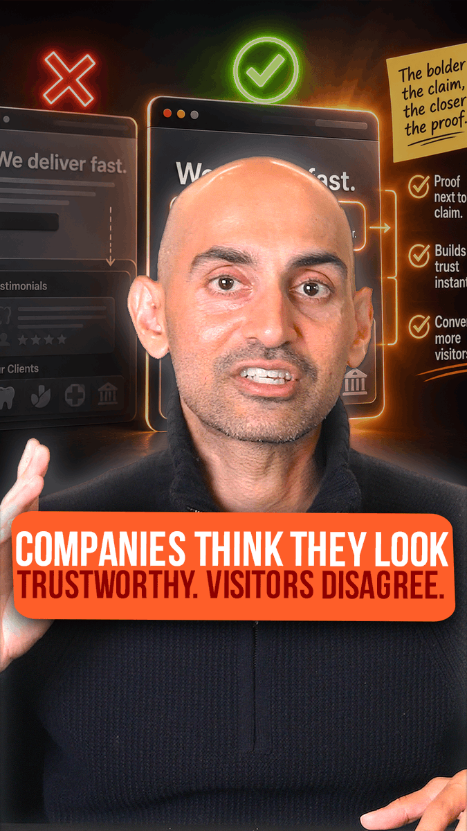 Trust signals don't work at the bottom of the page. They work next to the claim that needs them. "Fast turnaround"…