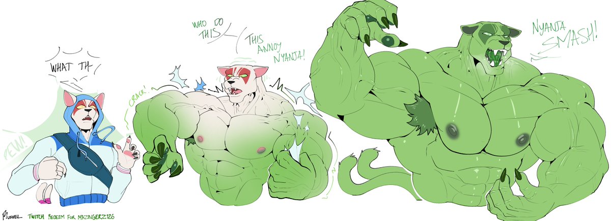 Matias982e's tweet photo. En alguna parte Nyanja tuvo un accidente con una explosión de radiación gamma y  cada vez que se enoja o se estresa demasiado se transforma en HULK 
 
El dibujo fue echo por: @Ruxvel 
Y si quieres crear una historia y hacerle un cómic estaré feliz  #Nyanja #fortnite #Tf #HULK https://t.co/iegilRzdi8