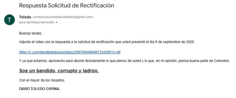 DavidToledoOsp's tweet photo. Ya @QuinteroCalle quedó notificado de mi respuesta: https://t.co/EFYfZebPKl