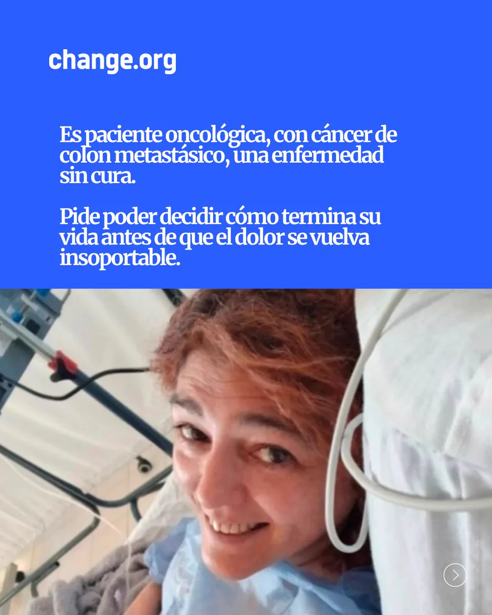Smiling woman in hospital bed next to text overlay about cancer.