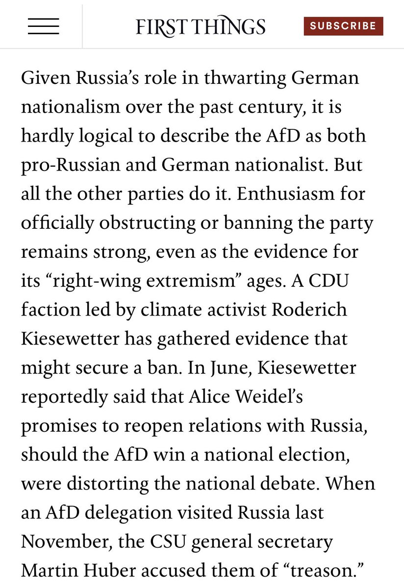 hpmcd1's tweet photo. 1st pic: Caldwell: “Given Russia’s role in thwarting German nationalism over the past century, it is hardly logical to describe the AfD as both pro-Russian and German nationalist. But all the other parties do it.”

2nd pic: Hans-Thomas Tillschneider, chief ideologue and deputy of AfD Sachsen-Anhalt chief Ulrich Siegemund, waving a Russian flag

3rd pic: Point 16 in the AfD Sachsen-Anhalt education program, denouncing “Russophobia” and proposing to expand Russian language instruction—by bringing in qualified native speakers, of course