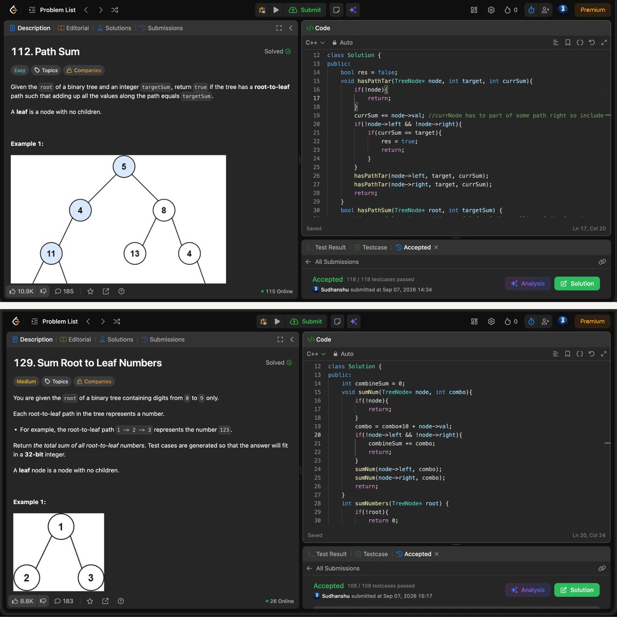 yerique_'s tweet photo. Day 27 of #100DaysOfCode
~ DSA:
✓ 8 LC (5E, 3M): 104, 110, 111, 112, 113, 129, 543, 958
↳ Learned tree validation & path-sum concepts via lectures, then built the intuition across 8 questions.
~ Dev:
- Revised axios, state management, prop drilling & Recoil.
#DSA #React https://t.co/MeKRIIRTFU