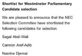 LabElects's tweet photo. 🚨BREAKING: Labour has announced the shortlisted candidates for the Holborn and St Pancras by-election.

Hustings to select a candidate will take place on Wednesday. https://t.co/1EVoyxDb6s