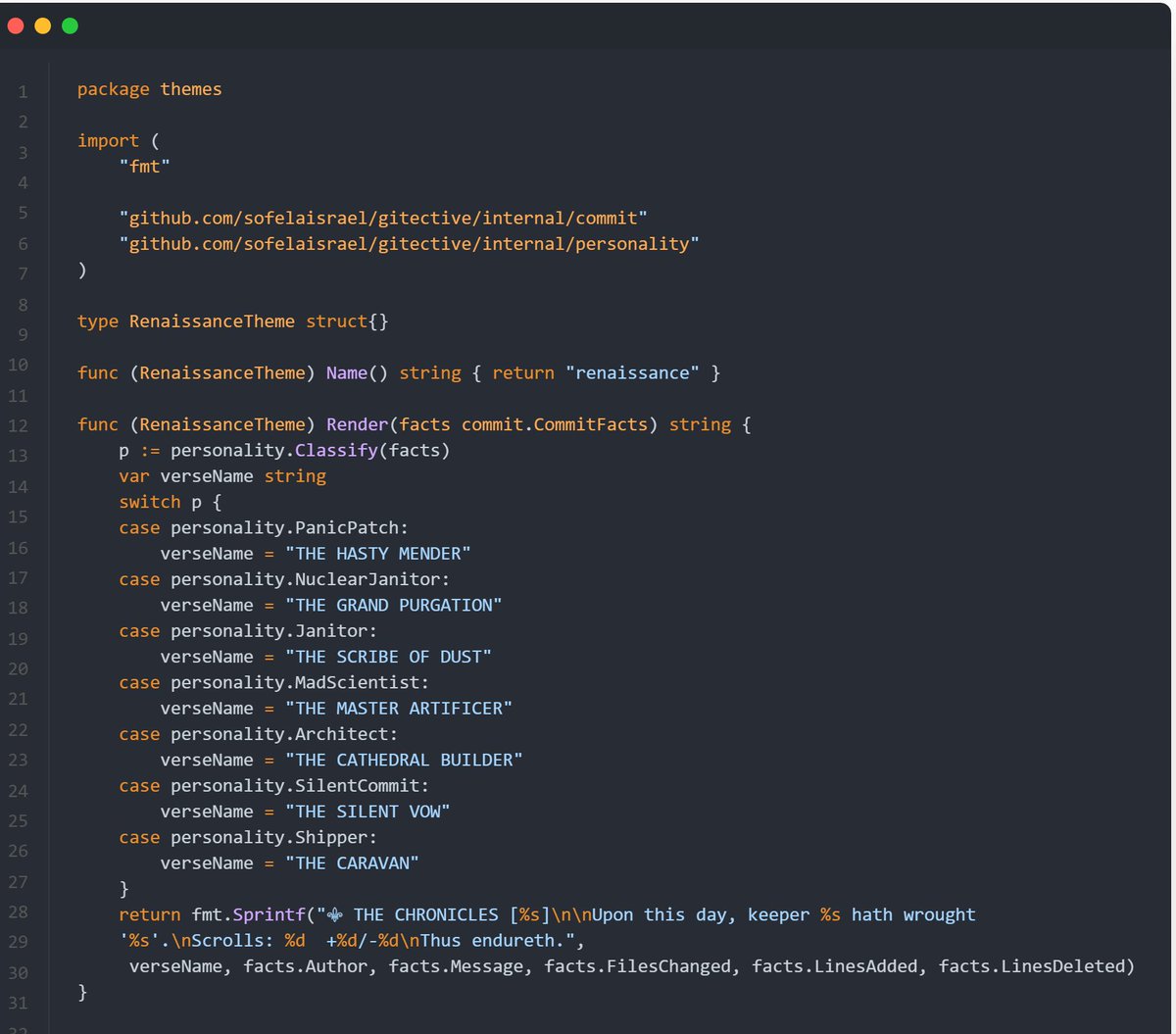 Sofelaa1's tweet photo. bro i just wanted to make commits fun 😭

now i'm out here turning

fix: invite members flow

into

⚜️ THE GRAND PURGATION

“Upon this day, the keeper hath wrought…”

Gitective is getting dangerously unserious 🕵️ https://t.co/svP8z5bFvC