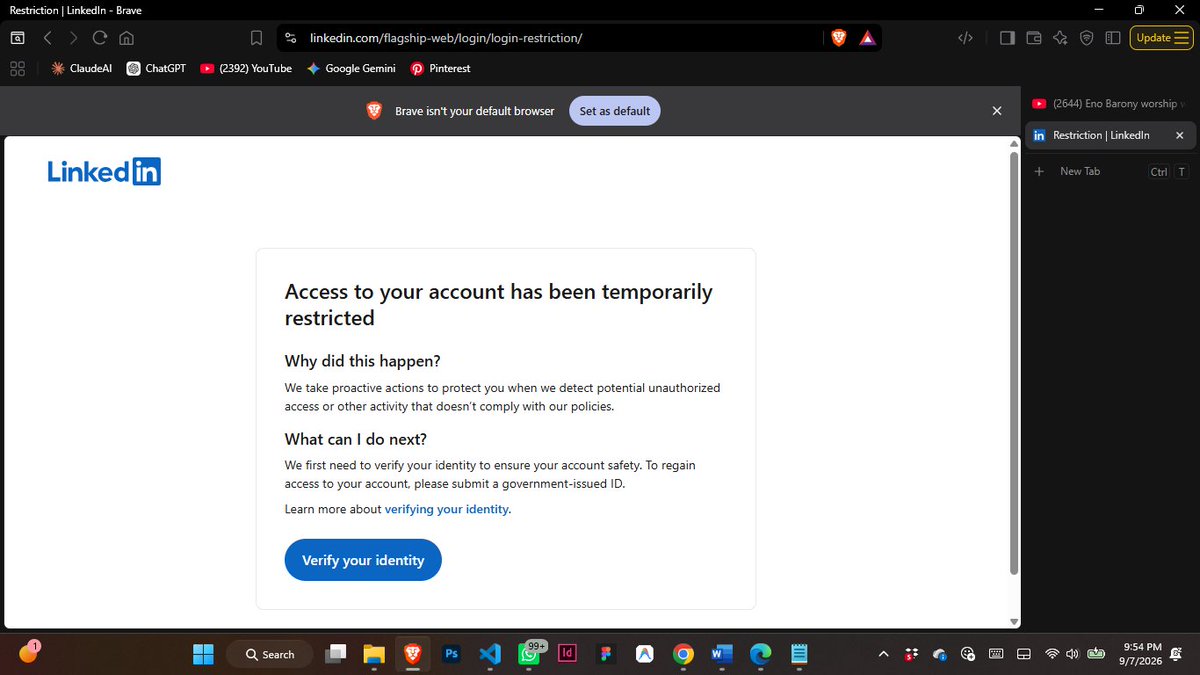 biggestbryt's tweet photo. @LinkedInHelp My account was hijacked, the attacker altered my profile, and now my ID verification has been stuck in 'review' for a week. Can a human agent please DM me so I can provide my account details and escalate this? https://t.co/qDOWKbX3To