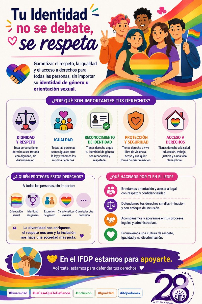 IFDPedomex's tweet photo. Tu Identidad no se debate, se respeta 🌈✨
Garantizar el respeto, la igualdad y el acceso a derechos para todas las personas, sin importar su identidad de género u orientación sexual.
🤝 En el IFDP estamos para apoyarte.

#Diversidad #LaCasaQueTeDefiende #Inclusión #ifdpedomex https://t.co/Lfzj8AlmVU
