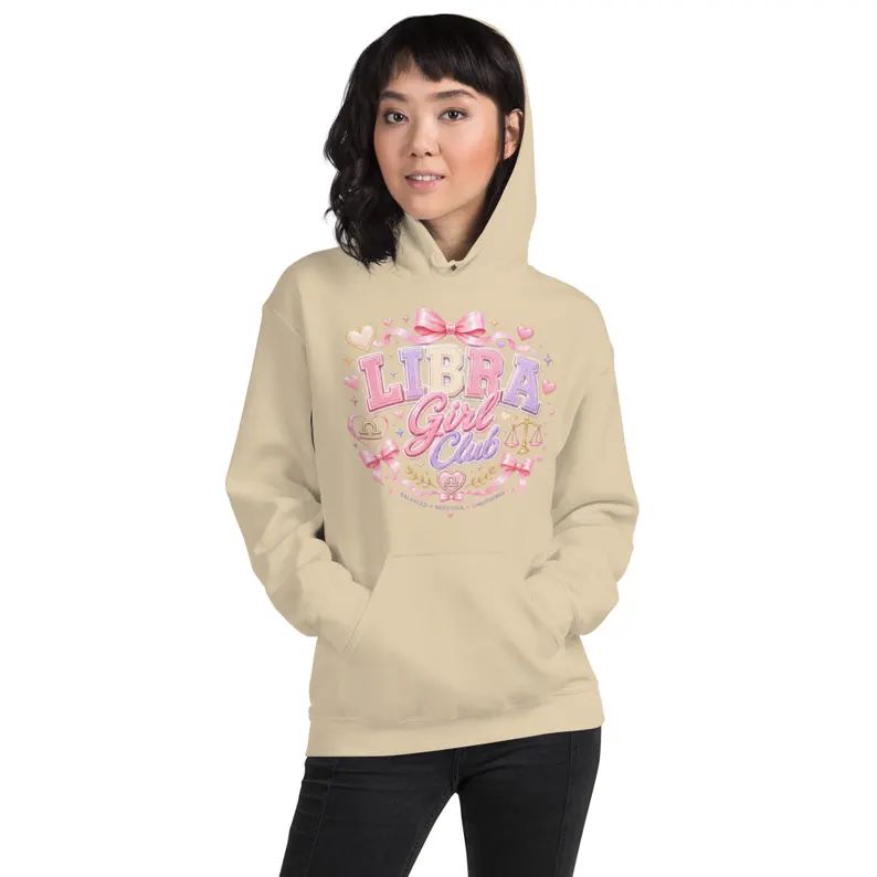 LorenaSwaitaaq's tweet photo. Officially in the Libra Girl Club! Sweet, stylish, balanced, and full of charm—this cozy hoodie is perfect for proud Libra girls who love soft pink details, bows, hearts, and zodiac energy. https://t.co/tk7nyv3JI3