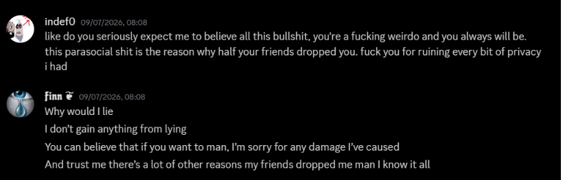 definedddd's tweet photo. I was told about the folder of pictures from private family accounts that Finn had attained that i did eventually confront him about, he apologised to me and shit for all the stuff he did to me which was so clearly a lie😅 https://t.co/c1YOMdpBhA