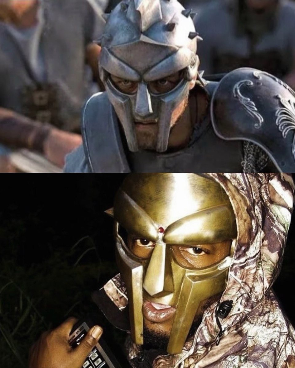 headuptwinn's tweet photo. MF DOOM’s legendary mask took direct inspiration from Maximus’s helmet in the film Gladiator (2000).

The helmet was designed by New York graffiti artist Blake “KEO” Lethem, with him and MF DOOM working closely during the creative process

📲 always keep your @headuptwin https://t.co/Meh9HQLfx5