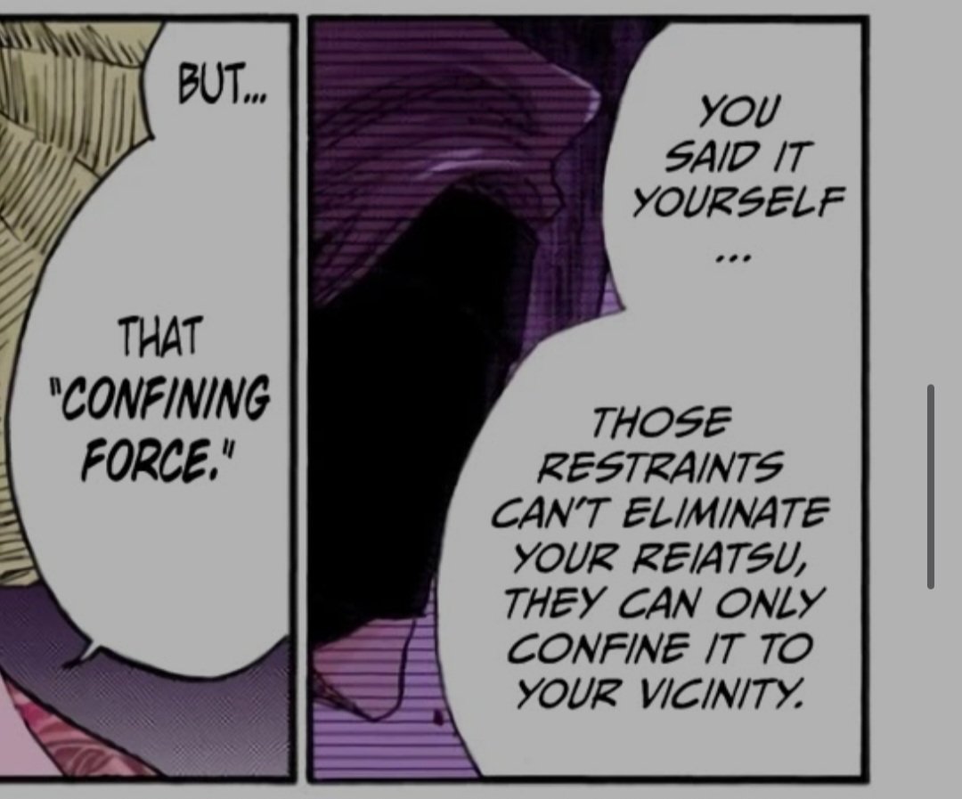 Recon_AT17's tweet photo. @kneel4cosplay Only have 2 points I disagree with
The seals only limit the range of his power not his actual overall power itself 
If they eliminated his power he wouldn't have been able to put Yhwach under hypnosis in the first place as he was completely sealed when they met (1/2) https://t.co/JcXlD4ZawE
