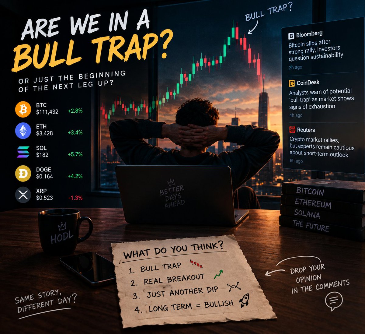 anak0ndaaa's tweet photo. Everyone thinks they know what happens next.Some see a breakout.
Some see a bull trap.
Others are waiting for one more brutal dip.The interesting part?We won’t know who was right until it’s too https://t.co/nTywhoNlvz let’s settle this:BTC — bull trap or the beginning of the next leg up?👇 Give me your https://t.co/iUa4ia8egA explanations. Just your answer.И в конце можно написать:Bull trap 🐻
or
Breakout 🚀Это специально заставляет людей выбрать сторону, а не просто поставить лайк. А когда люди не согласны друг с другом — они начинают спорить в комментариях и репостить пост.Если хочешь именно максимально вирусный X-пост, я могу сделать тебе 3 варианта: агрессивный / умный аналитический / провокационный на 1M+ views стиль.
📷