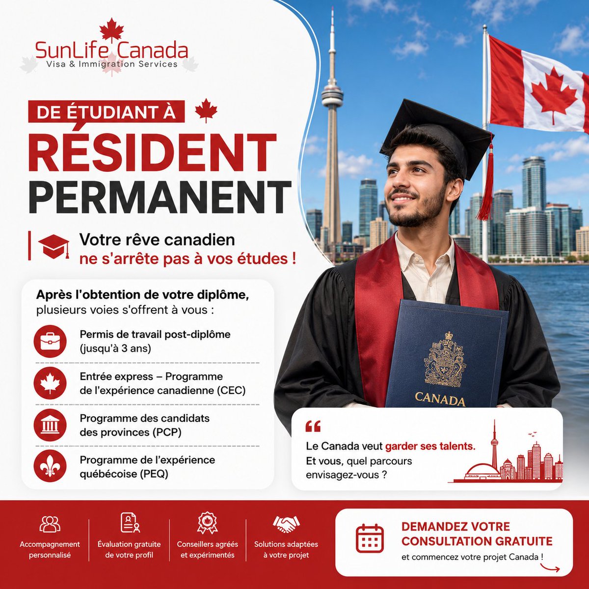 VisaduCanada's tweet photo. 🇨🇦 De étudiant à résident permanent ! 🎓

Après vos études, plusieurs voies d’immigration peuvent s’offrir à vous. Découvrez celle qui correspond à votre profil !

Contactez-nous !
📞 +1 514 346 5714
📧 info@sunlifeimmigration.com
#ImmigrationCanada #Canada #RésidencePermanente https://t.co/wPa8ZOGRn9