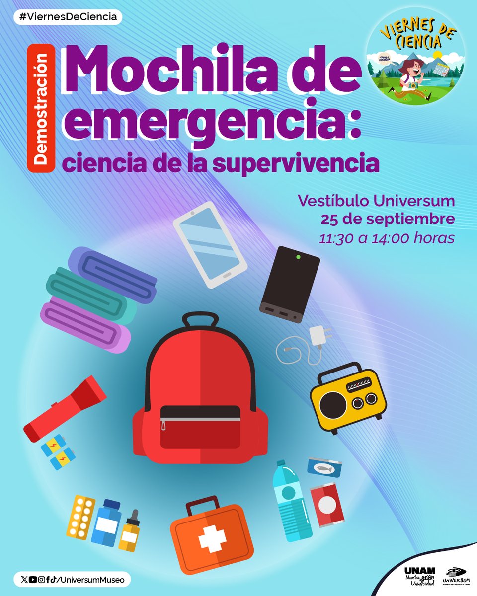 UniversumMuseo's tweet photo. Ven y conoce la importancia de estar preparados para una emergencia 🦺  y los elementos que tiene que incluir tu mochila de emergencia 🔦 y para qué nos sirve. 🎒
¡Ven, descubre y diviértete!
#ViernesDeCiencia https://t.co/W2etf4lzjh https://t.co/HB1yUS4CXZ