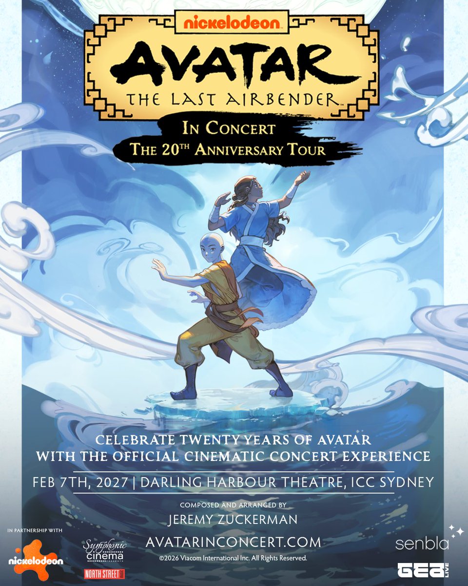 ICCSyd's tweet photo. Celebrate 20 years of Avatar: The Last Airbender with a one-of-a-kind concert event coming to Darling Harbour Theatre on Sunday 7 February 2027.

🎟️ General tickets on sale Thursday 10 September at 11am https://t.co/ztebOalW2C