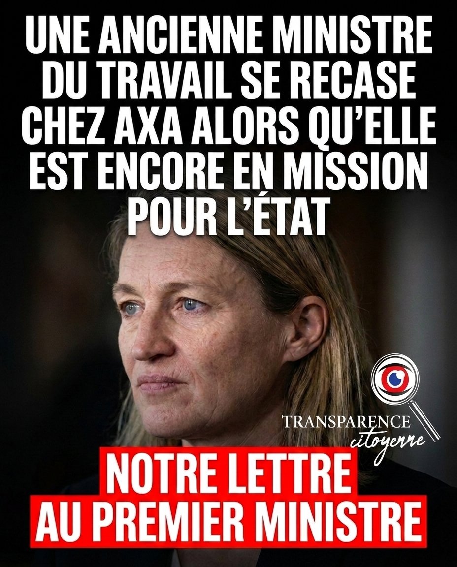 TransparenceCit's tweet photo. 🚨 UNE ANCIENNE MINISTRE DU TRAVAIL SE RECASE CHEZ AXA ALORS QU'ELLE EST ENCORE EN MISSION POUR L'ÉTAT 🚨

Nous demandons des explications au Premier ministre !
🧶👇 1/8