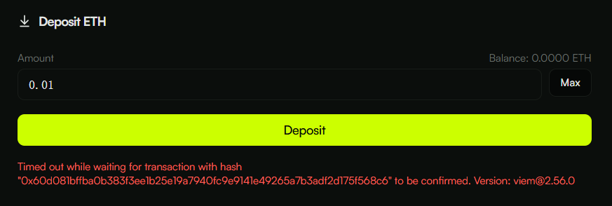 Nemo9925's tweet photo. @woodliquidity I am trying to test deposit ETH, why is the wallet balance deducted but not credited to the account, I checked the txid and found it has been completed. https://t.co/uXpUgpJEEk