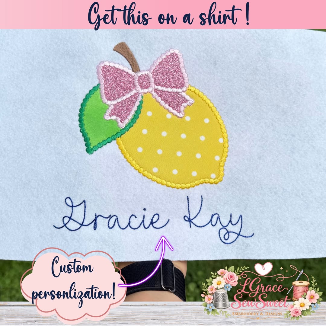 SandraBuch4q's tweet photo. Sweet, sunny, and sparkling! This embroidered beaded lemon coquette shirt features a charming lemon, glitter bow, and personalized details—perfect for birthdays, summer adventures, photos, picnics, and keepsakes. https://t.co/PWcelGsloW