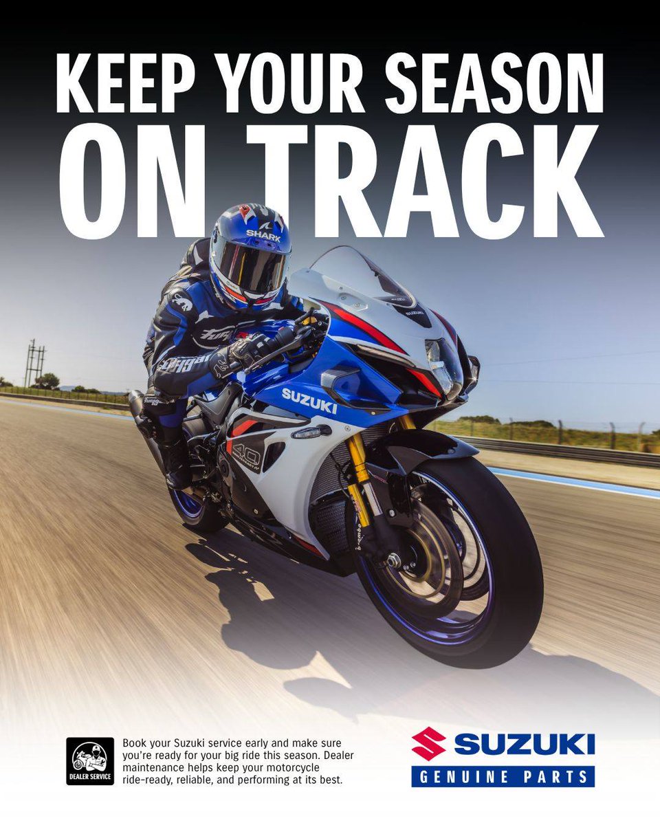 MarquittaSe2's tweet photo. Keep your season on track. Book your Suzuki service early to stay ride-ready, reliable, and performing at your best all season. Call or visit us today. https://t.co/FPawoTiNrl
