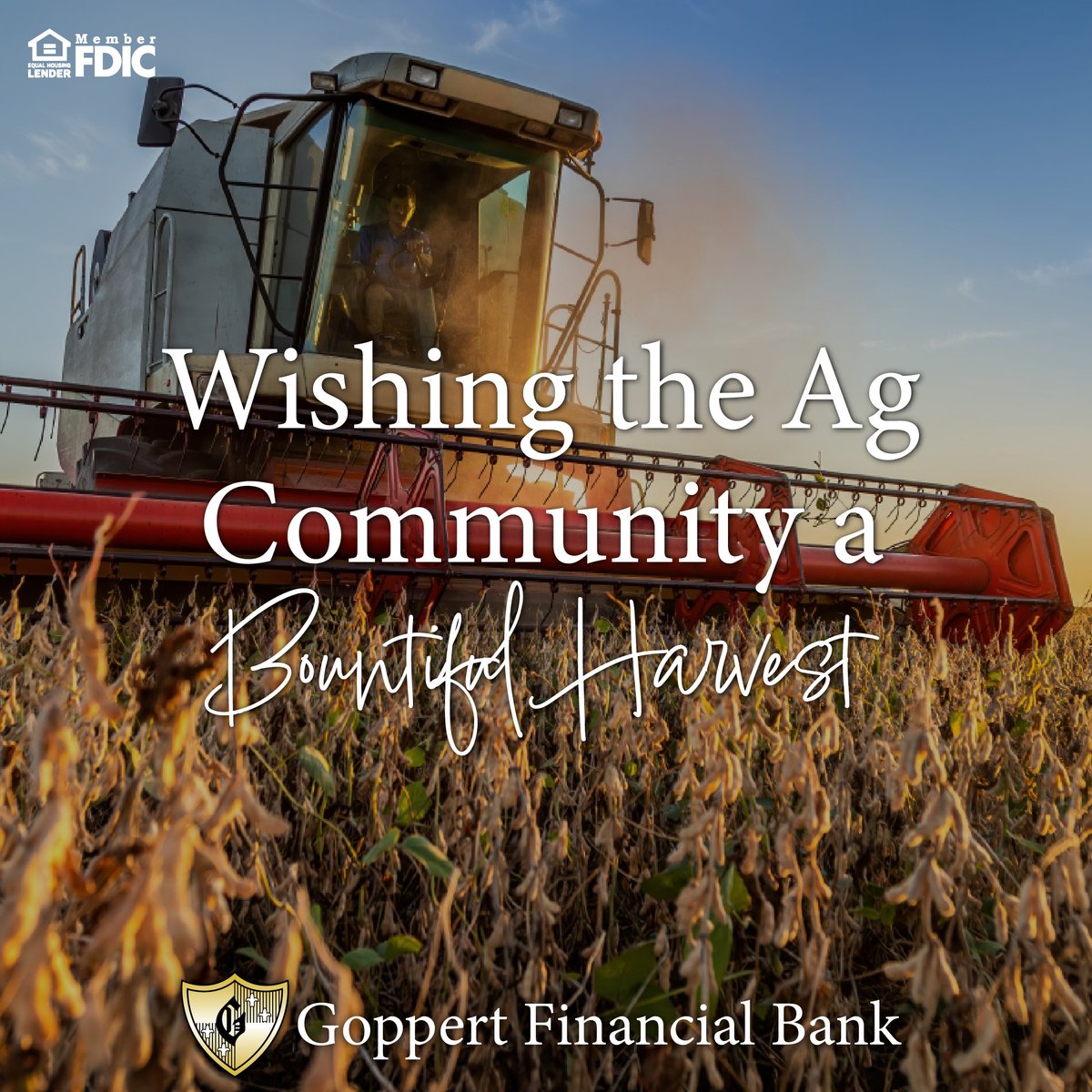 goppertfb's tweet photo. From all of us at GFB, we're wishing our local Ag communities a bountiful harvest! 

Agriculture is foundational to the communities we're in, and we are ready to support a strong harvest season! https://t.co/V4RSb9xaWK