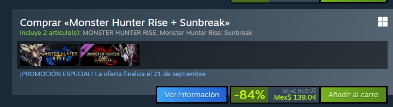 _sibrel's tweet photo. Si no has jugado Monster Hunter, se te acabó la excusa. 

World y Rise, ambos juegos base a $100 ya son un robo.

PERO LA EXPANSION DE RISE CUESTA $27 FOKIN PESOS
Y WORLD + ICEBORNE SON $258 JUNTOS 

Gracias a @_Marcox_ por el hallazgo https://t.co/UmeaAB2Dxo