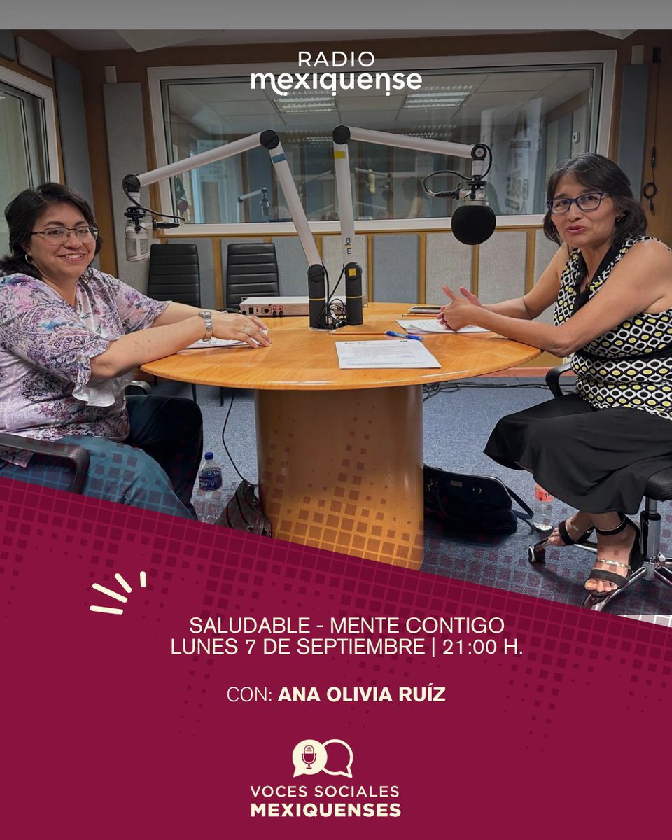MexiquenseR's tweet photo. Voces Sociales Mexiquenses presenta:

Saludable - mente Contigo con Ana Olivia Ruíz

Tema: Violencia intrafamiliar.
Participa: Dra. Roxana Sotomayor.

🔊 https://t.co/t6Q5HNLucS https://t.co/obpGcSeXhT