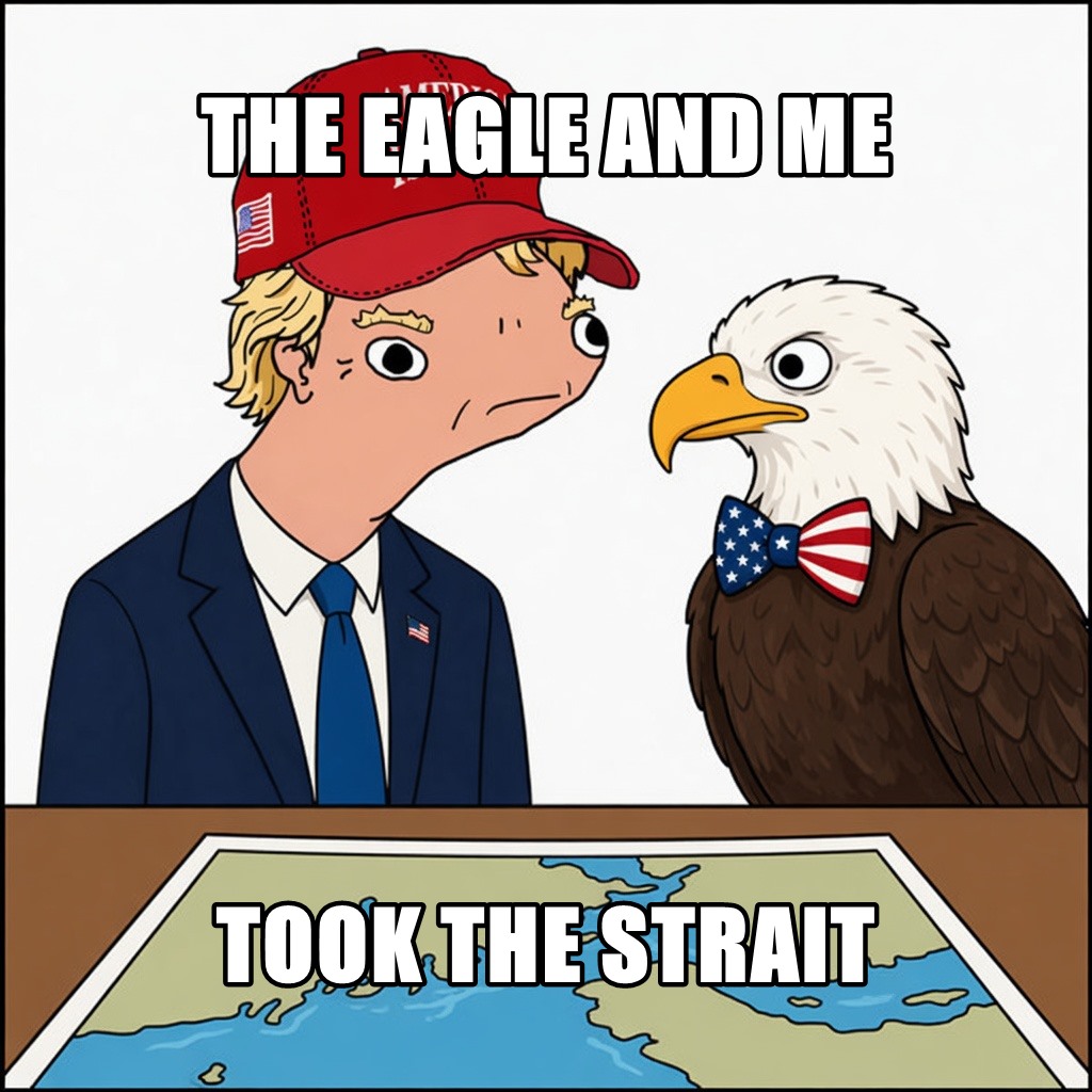 DunalduTremp's tweet photo. The Eagle and me. 

We took the Strait—no turning back, no deals, just pure power.  🦅🔥 https://t.co/WVcGvHo5M7