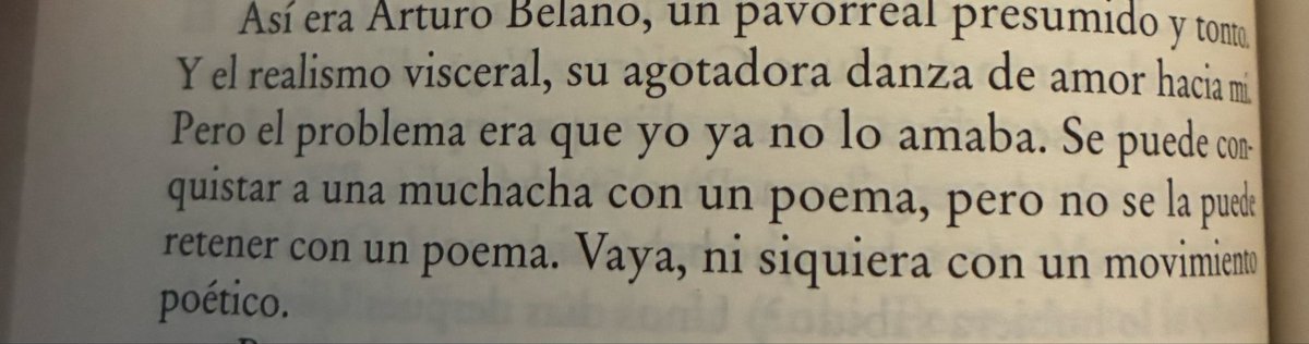 bitan_esteban's tweet photo. «Se puede conquistar a una muchacha con un poema, pero no se le puede retener con un poema. Vaya, ni siquiera con un movimiento poético.» Roberto Bolaño, Los detectives salvajes. https://t.co/wq8yEScqyX
