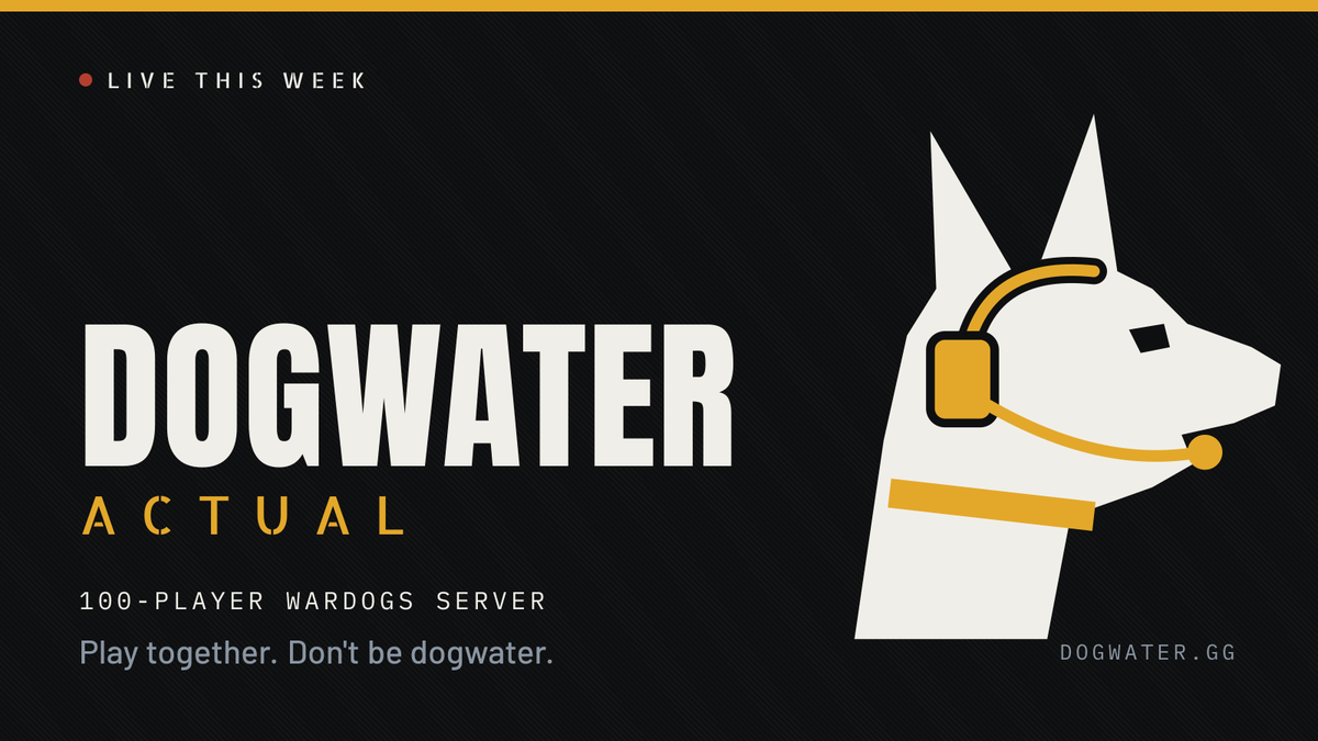 PR3SIDENT's tweet photo. Solo queue is dogwater. I'm hosting a 100-player @WARDOGS server where it isn't.

Dogwater Actual: squad leads, real comms, ops with a plan. Same guy who ran the BF4 servers you kept coming back to.

Doors open this week. https://t.co/Vt2nqRRoD8 https://t.co/4LDp9EQiu6
