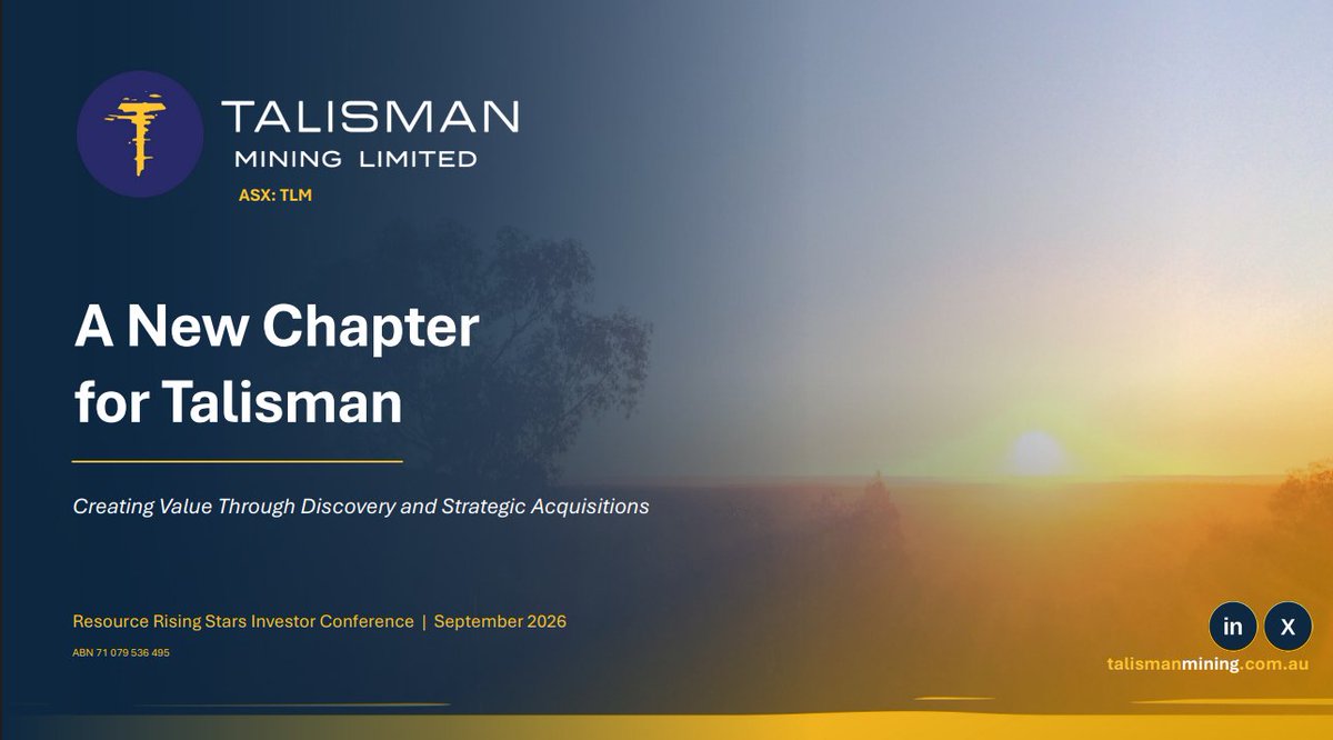 Talisman_Mining's tweet photo. We are pleased to share a copy of our latest #investor presentation for the RRS Gold Coast Conference: A New Chapter for Talisman.

View the full presentation here. https://t.co/5jh43dlQgQ

$TLM #exploration #gold #copper #NSW #ASX https://t.co/xdudbfwn3I
